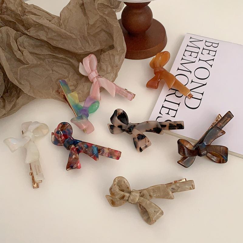 Koreanische Neue Retro Öl Eiscremefarbe Schleife Haarnadel Mode Essigsäure Entenschnabelspange Seitenpony-Spange Haarschmuck für Frauen