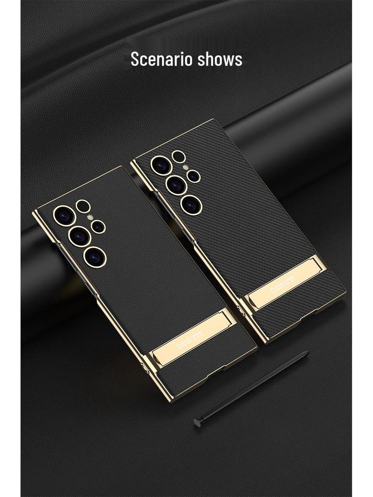 GKK Electroplated Leather Bracket Phone Case for S24 Ultra/S23U - Drop-Proof Precision Cover