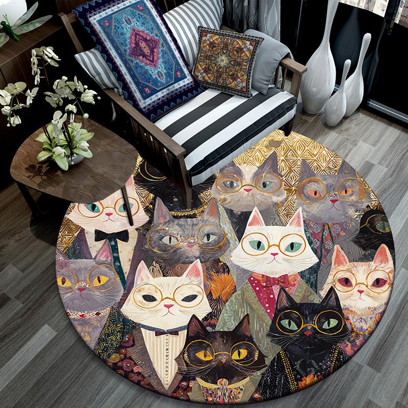 Cats Round Area Rug,Carpet Rug for Living Room Bedroom Sofa Playroom Decor,Non-slip Floor Mat