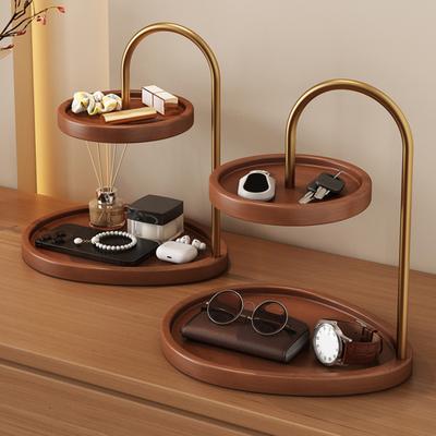 Dvoupatrový stojan na šperky Dřevěný organizér na šperky se 2 podnosy Retro stupňovitý podnos Držák na šperky na náhrdelníky