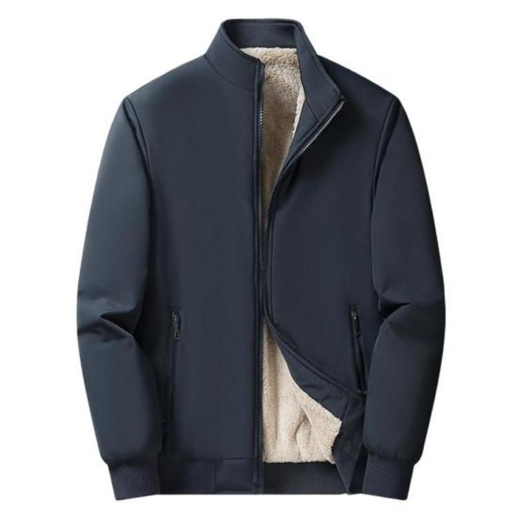 

Winter Thickened Velvet Lining Cotton Coat Men Stand Collar Long Sleeve Jacket Solid Color Business Outerwear with Pockets XXXXL темно-синього кольору