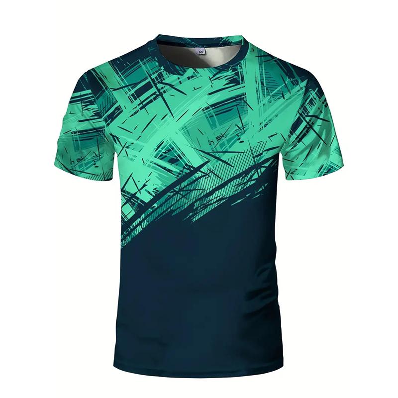 Men's Gradient Striped 3D Printed T-shirt Summer Casual Short Sleeved Top T-shirt