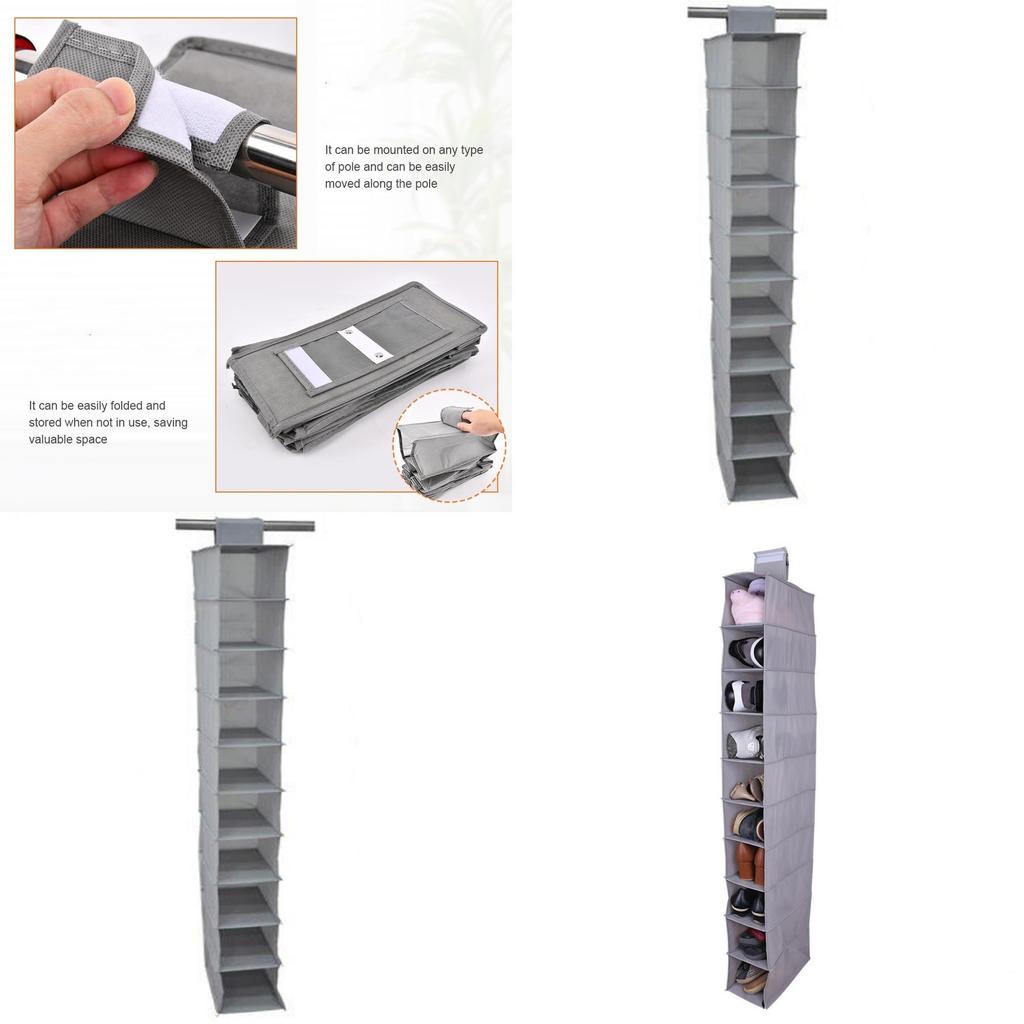 Lightweight Nonwoven Shoe Organizer With Tiered Hanging System For Closet And Wall Use