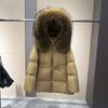 Winter Explosion Hooded Goose Down Jacket Oversized Real Raccoon Fur Collar Waist Medium and Long Thickened Warm Jacket Women