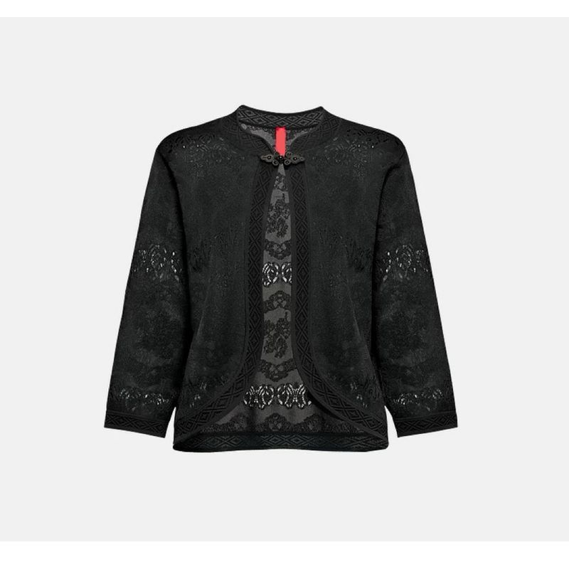 

Yajia Classy Series Silk Acetate National Style Dark Pattern Jacquard Knitting Cardigan Female 2025 Summer New Arrival Black S(2)