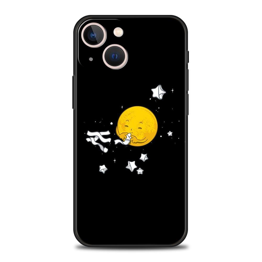 Minimalist Cartoon Sun Moon Phone Case For iPhone 16 13 15 14 12 11 Pro MAX XR X SE XS 7 8 Plus Soft TPU Shell Cover