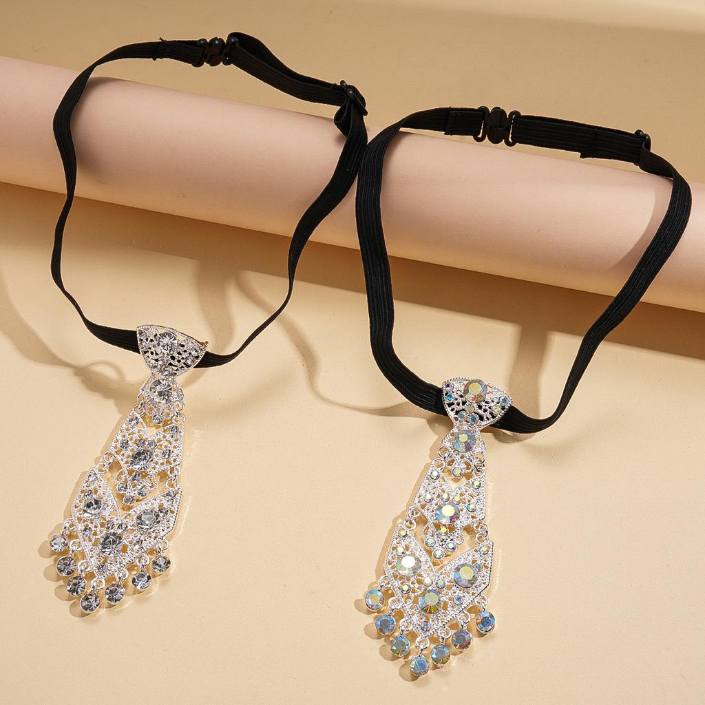 Diamond-encrusted Geometric Hollow Tie Fringed Necklace Unique Personality Item
