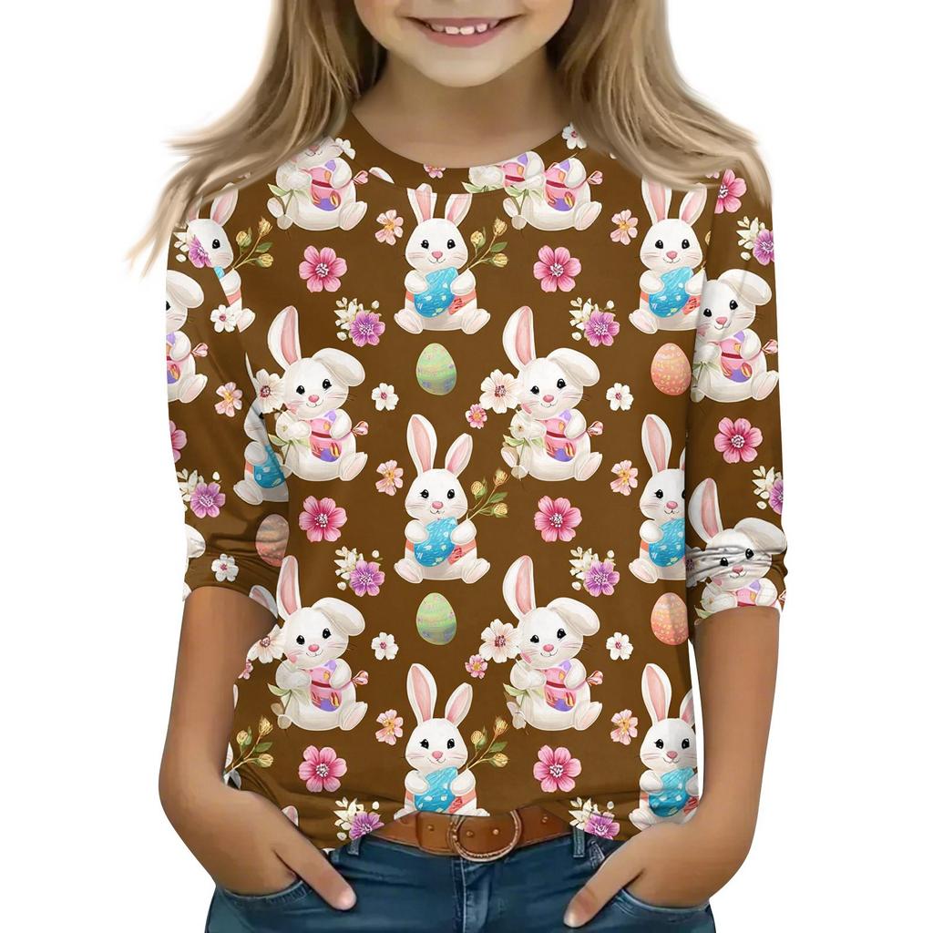 Kinder 3/4 Ärmel Tops Casual Print T Shirt Rundhals Pullover Bluse