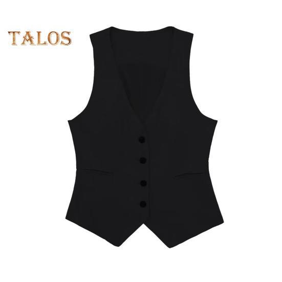 Women's Vest Top V Neck Single Breasted Sleeveless Coat Casual Waistcoat with Pockets Ladies Dressy Vest Jacket