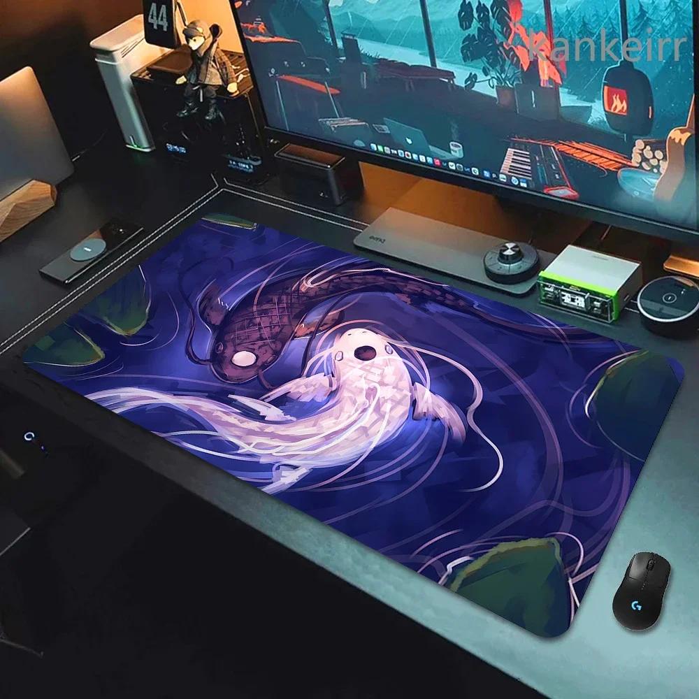 Koi Yinyang Black and White Mouse Pad Large Mausepad XL Deskmat Gray Keyboard Mouse Mat 1000x500 Carpet Extended Pads for Office