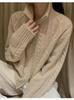 Autumn/Winter 2026 Women's Double Zipper Stand Collar Cable Knit Cardigan Jacket