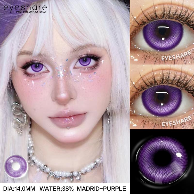 1 Pair Halloween Cosplay Color Contact Lenses Red Amine Colored Lenses Yearly Purple Soft Colored Contact Lens for Eyes