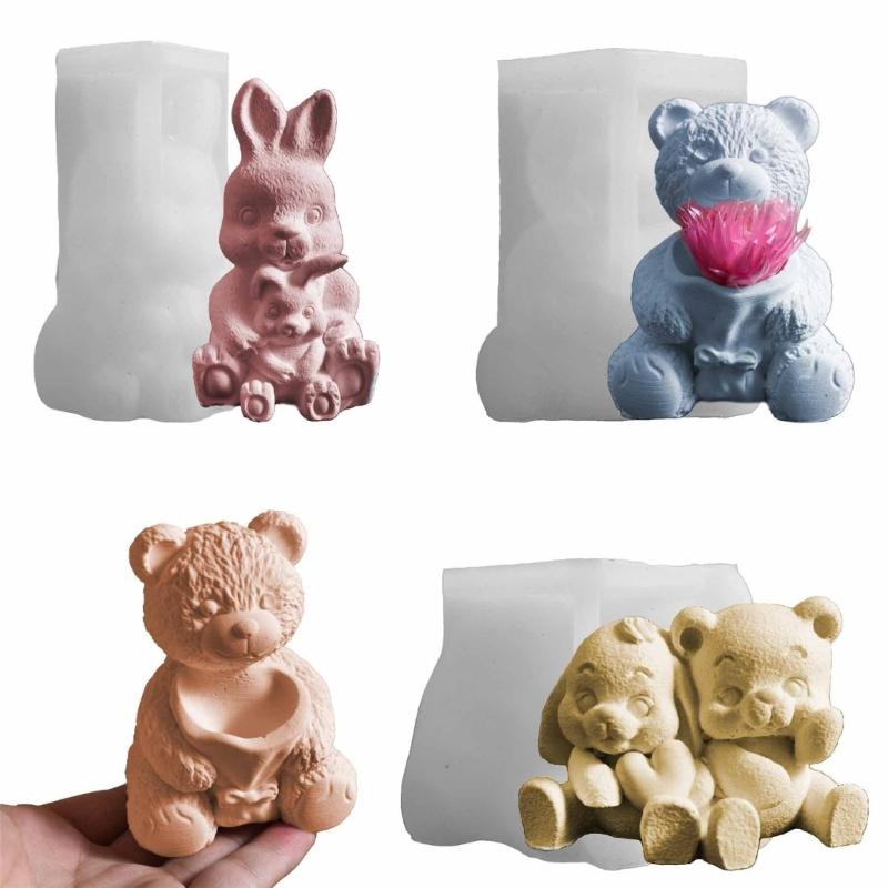 Sturdy Silicone Mould for Animal Shaped Candle Including Bear and Rabbits Designs for Projects