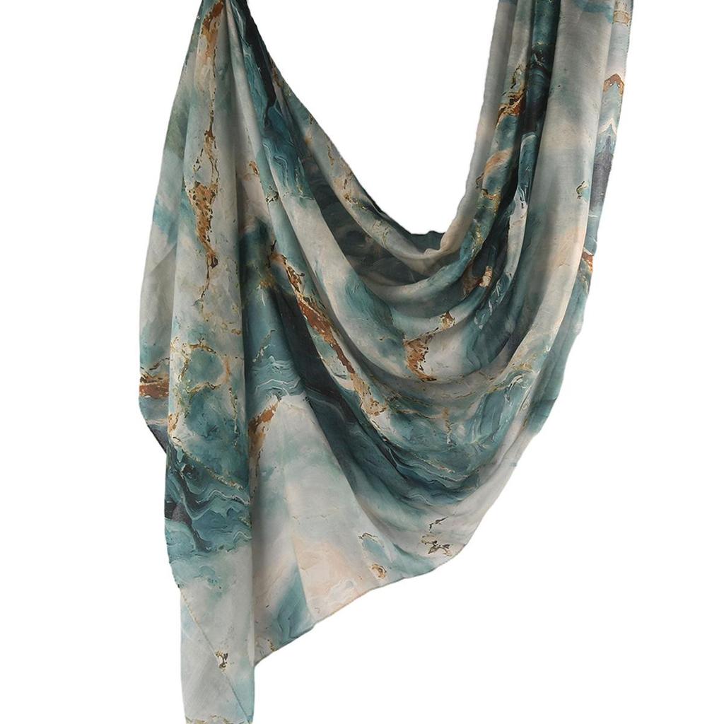 "Ethnic Watercolor Modal Cotton Shawl Satin Print Scarf for Women"