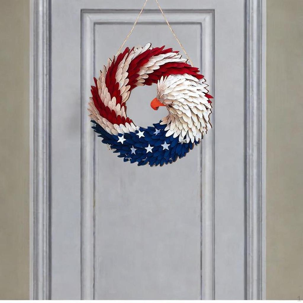4th July Hanging Door Sign Wreath Eagle Pattern Handmade Rustic Decoration for The Day of
