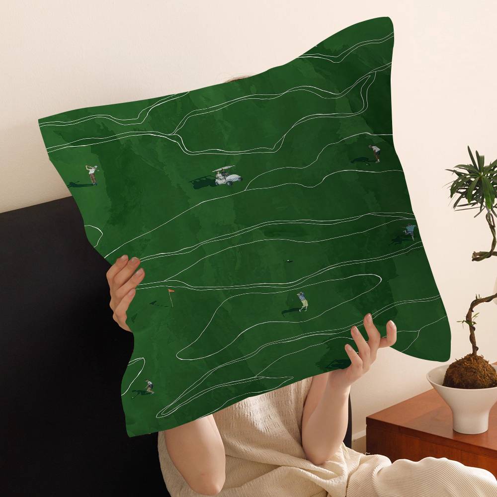 Vintage Green Tiny Golfers Art Pillow Cover Sofa Cushion Cover Home Room Decoration Children Gift