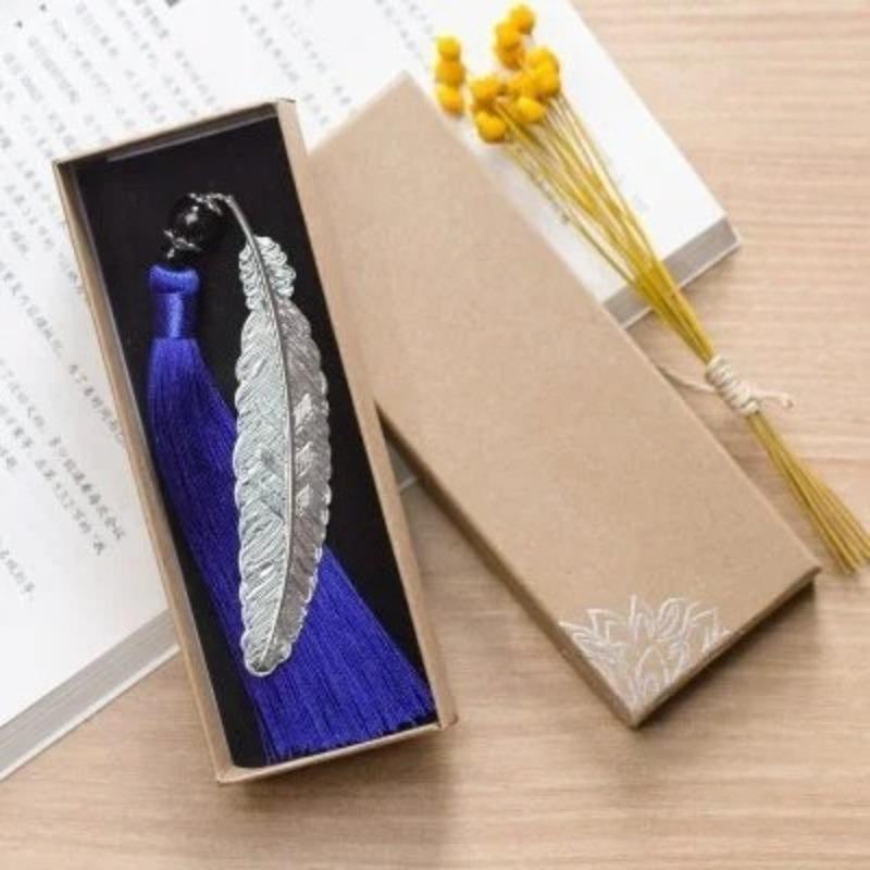 Fashion Classical Chinese Style Silver Metal Leaf Feather Tassel Bookmark Document Book Mark Label Christmas Gifts