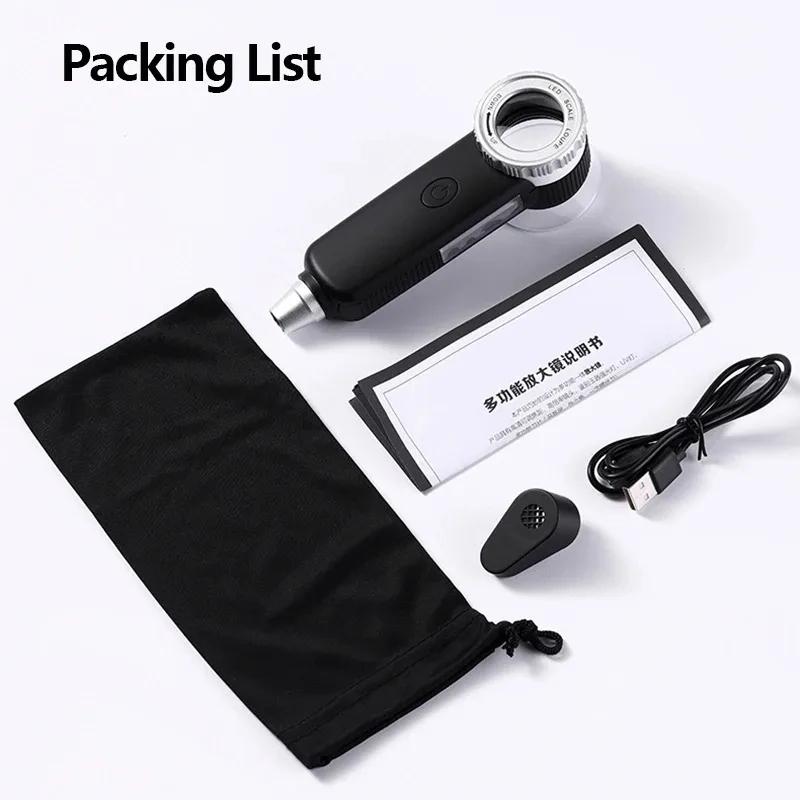 

30X Rechargeable Magnifying Glasses LED UV Handheld Illuminated Magnifier with blade Jewelers Loupe for Gem Jade Jewelry Repair