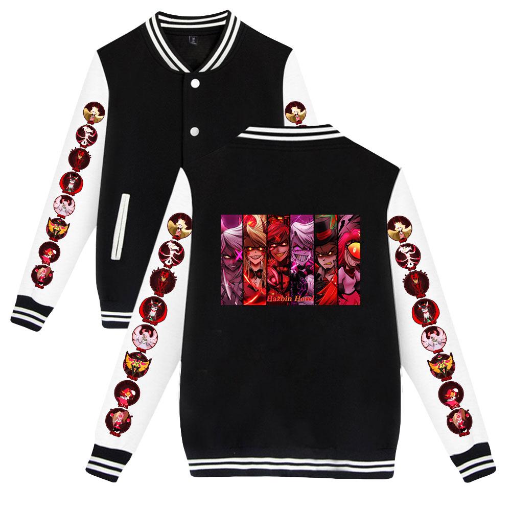 

Fashion Hazbin Hotel Jacket Women Men Oversized Fashion Baseball Coat Jacket Female Streetwear Spring Autumn Bomber Outwear XS чёрный