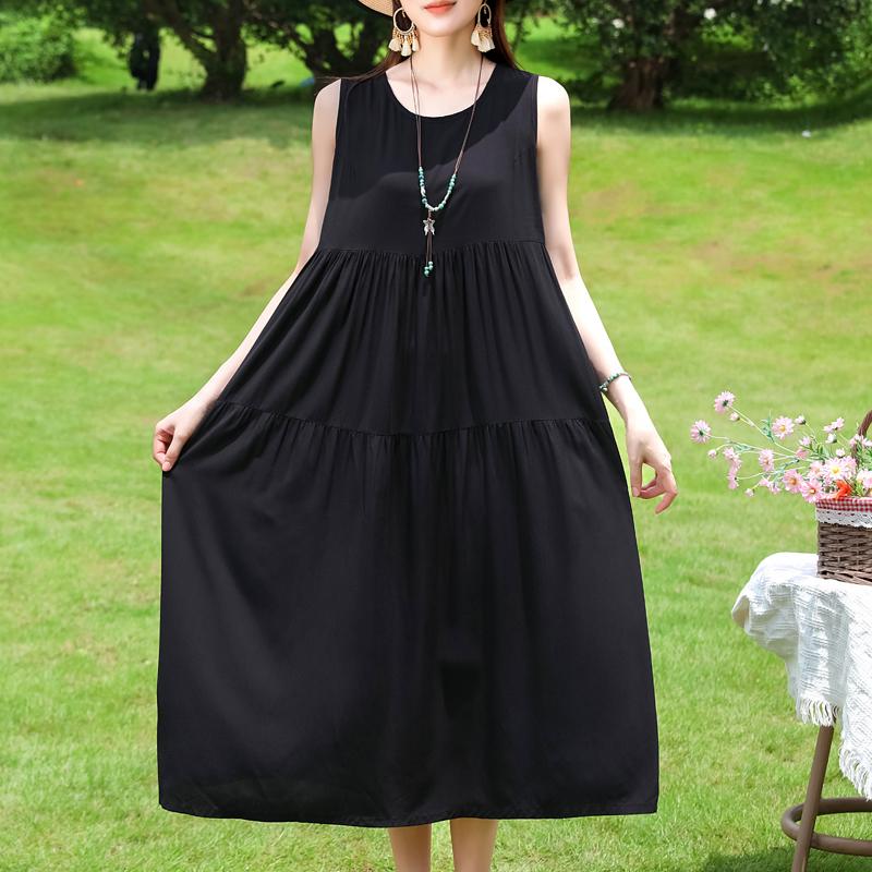 Vestido sin mangas de talla grande para mujer, vestidos largos casuales sueltos, ropa de verano vintage