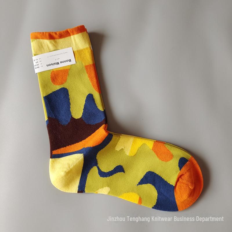 Șosete la modă cu pictură în ulei franceză: Șosete de vițel colorate, cu tub mediu-înalt, de nișă, la modă pentru femei