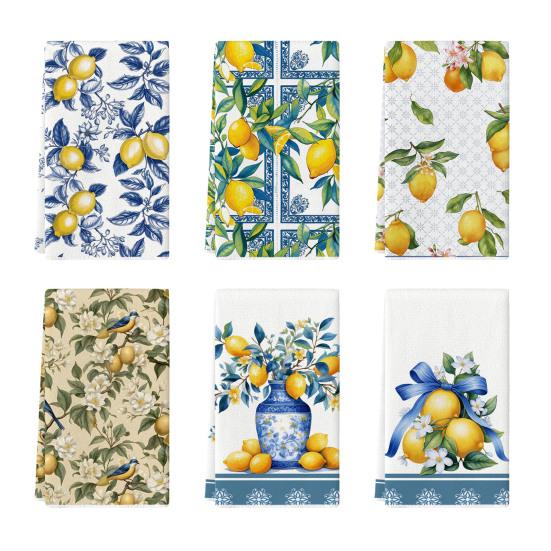 Citron kökshandduk Mikrofiber Absorberande disktrasa Lantlig diskduk Handduk för kök badrum Kustfestinredning