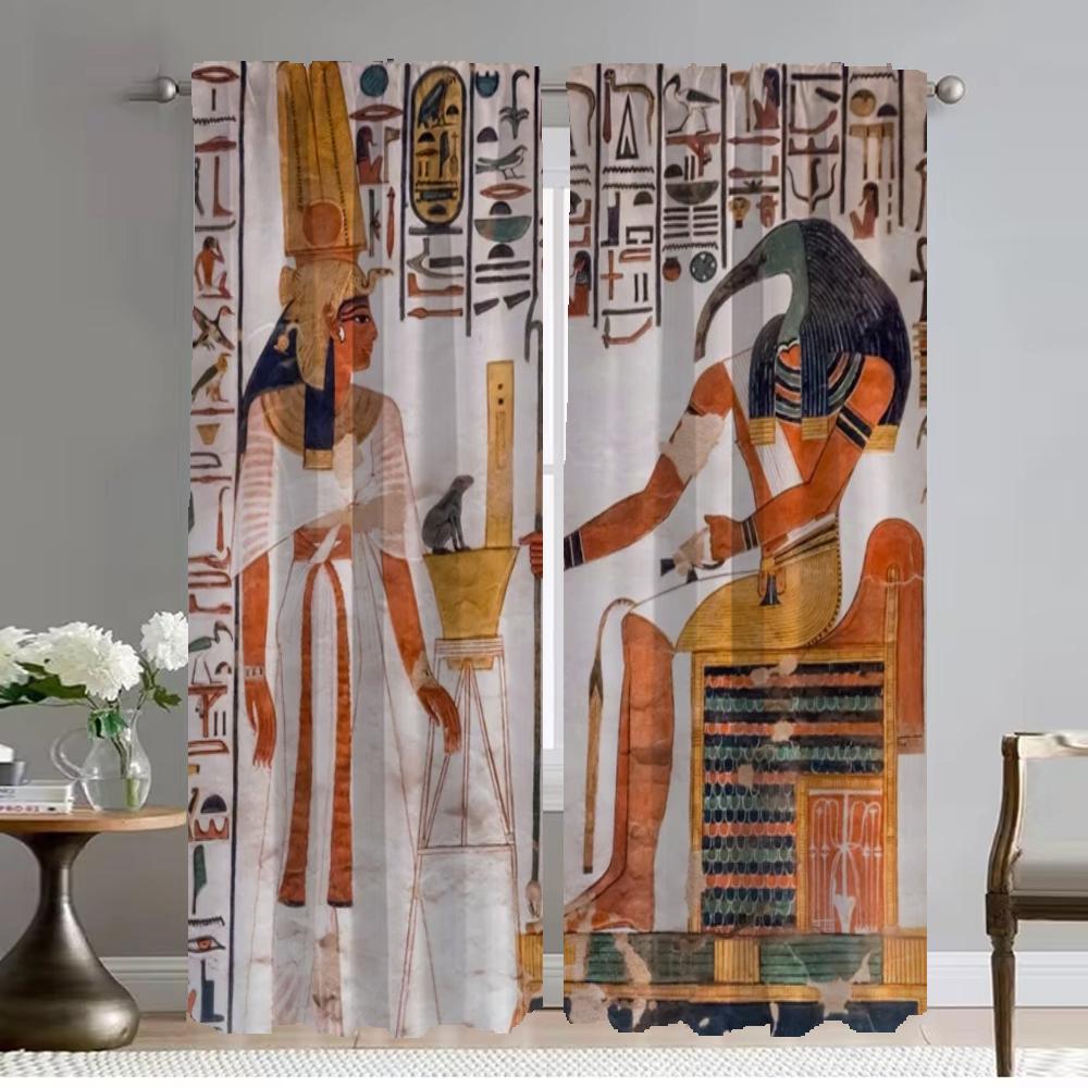 Heminredningsgardiner för vardagsrummet Forntida egyptisk farao Halloweendekoration Mörkläggningsgardin för rum 2 paneler Rullgardiner