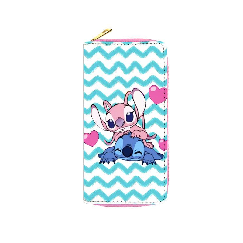 Stitch PU Long Wallet Student Anime Zip Coin Purse Makeup Bag Passport Holder 3pcs
