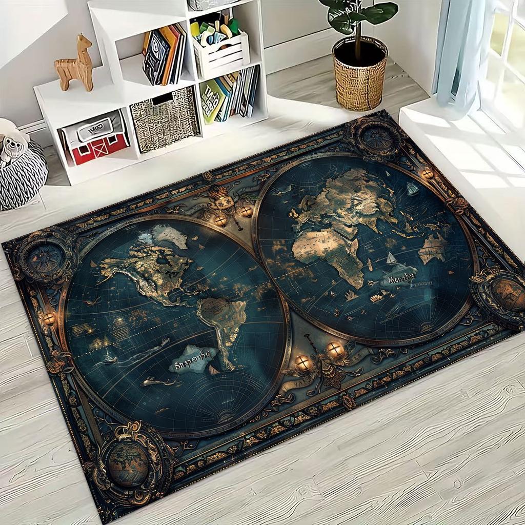 Retro Nautical Map Chart Treasure Map Compass Moto Rug for Bedroom Living Room Sofa Home Doormat Decor,Kids Non-slip Floor Mat