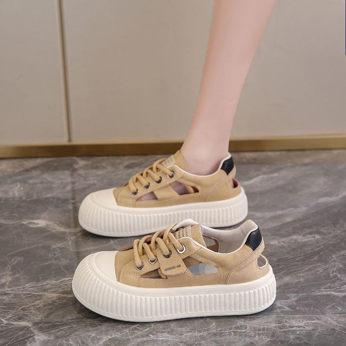 

Четыре сезона, новые толстые подошвы, увеличивающие рост, полые, модные женские туфли, белые туфли для женщин 37 хаки