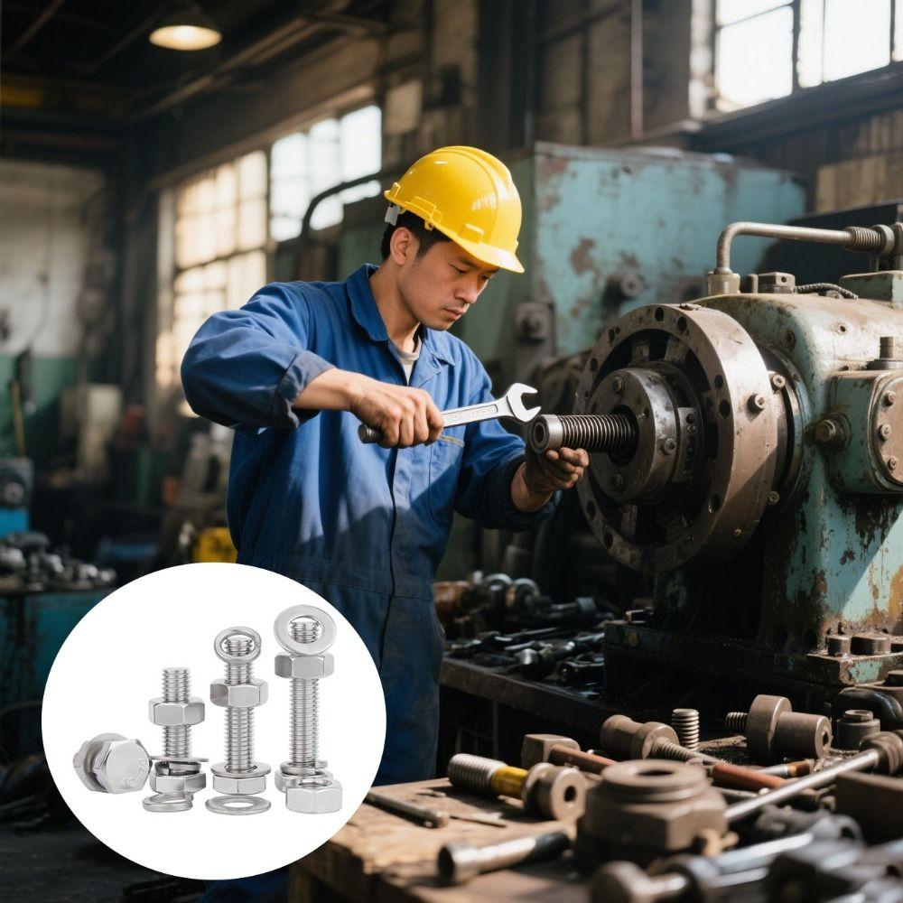 Flat Washer 304 Stainless Steel Screw Round Head Hexagon Head Screw Hex Bolt  Metal Working