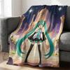Hatsune Miku Rock Star Flannel Throw Blanket Gift for Anime Fan Summer Soft Nap Throw Sofa Blanket Bed Cover Travel Blanket
