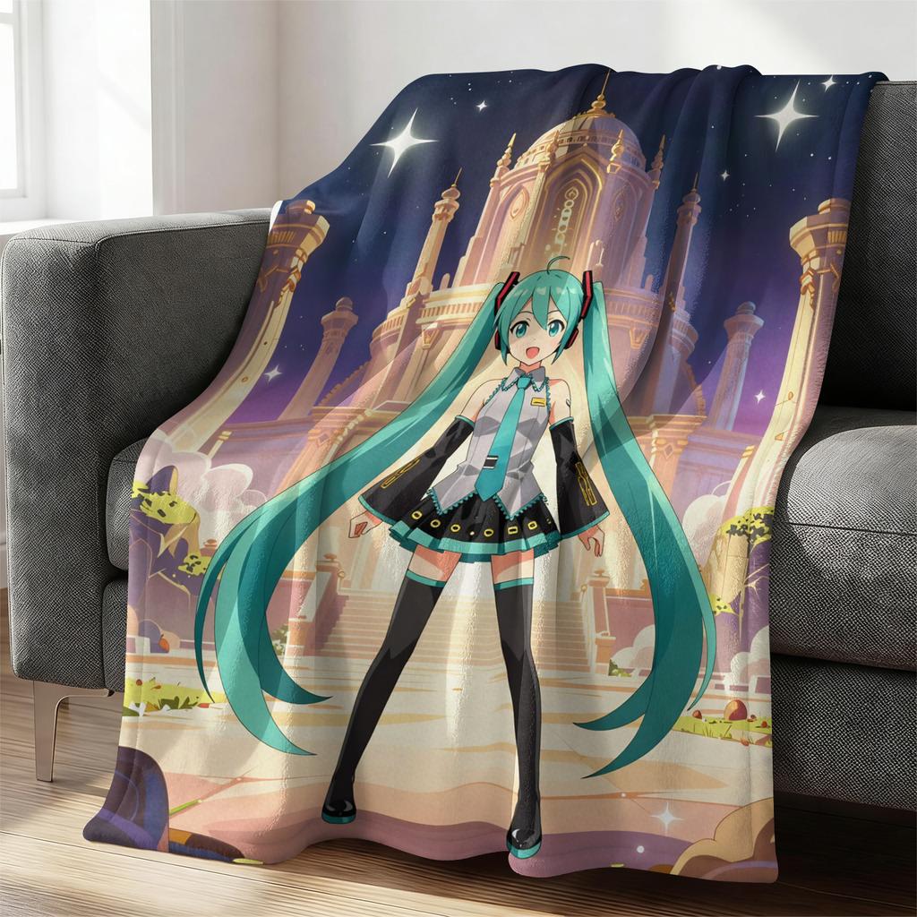 Hatsune Miku Rock Star Flannel Throw Blanket Gift for Anime Fan Summer Soft Nap Throw Sofa Blanket Bed Cover Travel Blanket