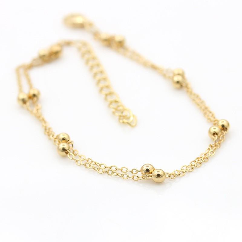 Elegant Double-Layer Copper Bead Chain Anklet for Women - Stylish European & American Fashion Accessory золотой