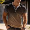 New Men's Casual Striped Gradient Henley-neck Short-sleeved Henley Shirt