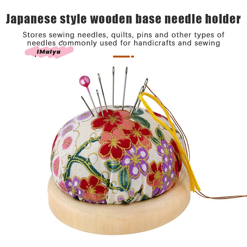 M-1PC Vintage Flower Embroidery Pin Cushions Half Round Pin Pad With Wooden Base Needle Holder For DIY Craft Sewing Accessories