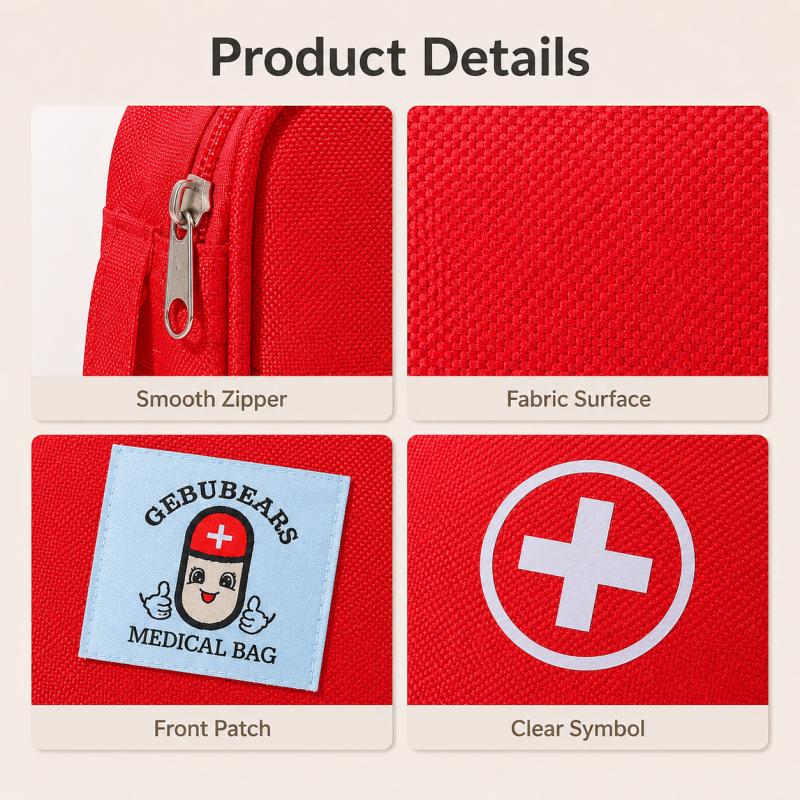 Portable First Aid Storage Bag Oxford Cloth Medicine Organizer Pouch With Zipper Compartments For Home Travel Outdoor Daily Use Small Items