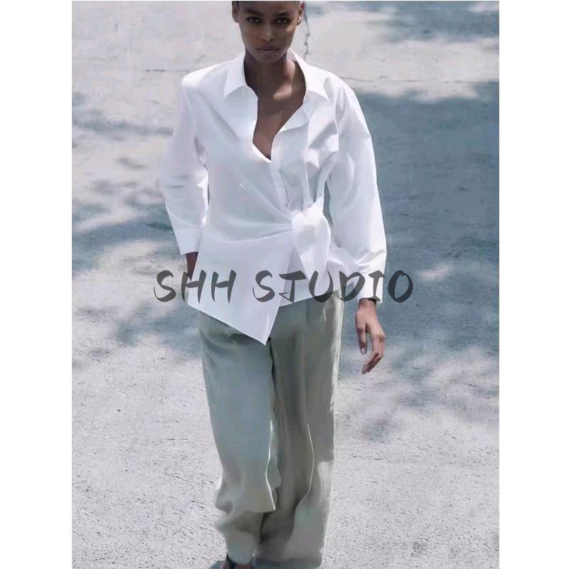 Spring New Women's Clothing Lapel Long Sleeves Double Breasted Poplin Shirt 9479306 9479242 9479282