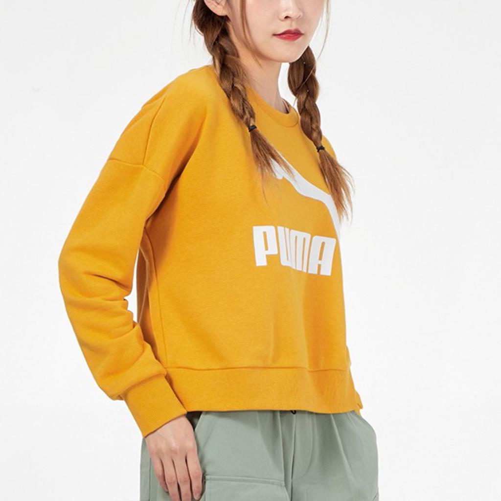 Puma Color Block Logo Printed Sports Crewneck Sweatshirt Women Sweatshirt Yellow 531382-37