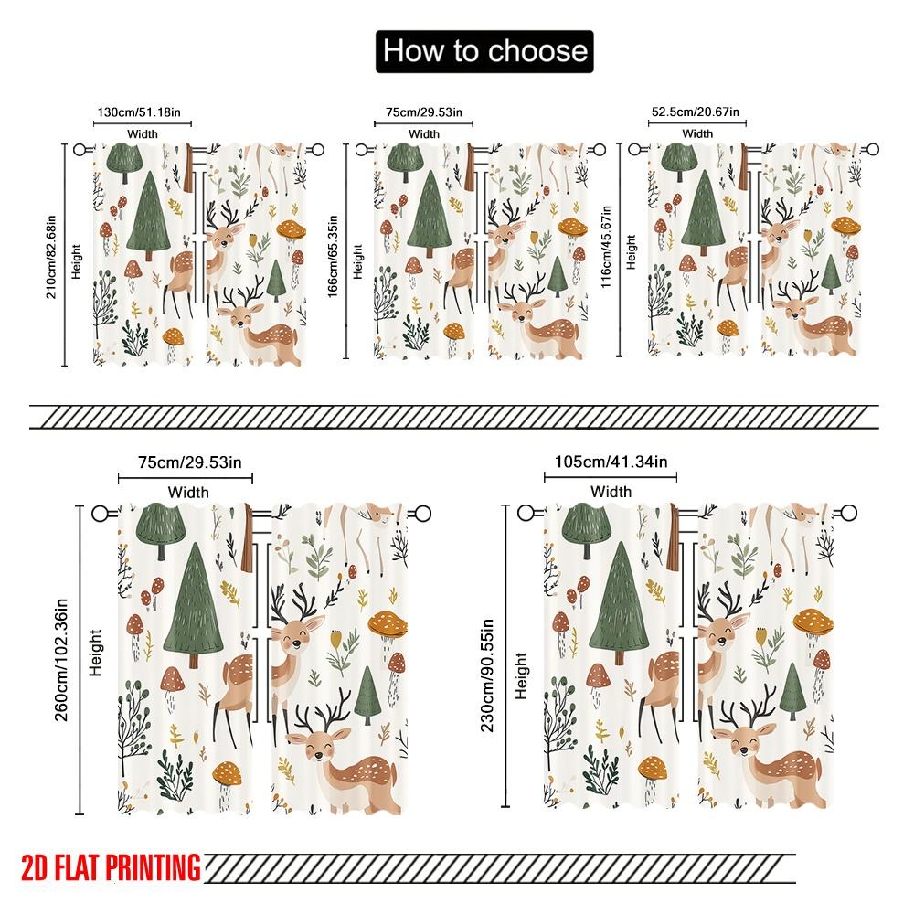 2pcs,2D Plane Printing Print Curtains Cute Woodland Animals Forest Seamless Durable 100% Polyester Fabric (without Rod)