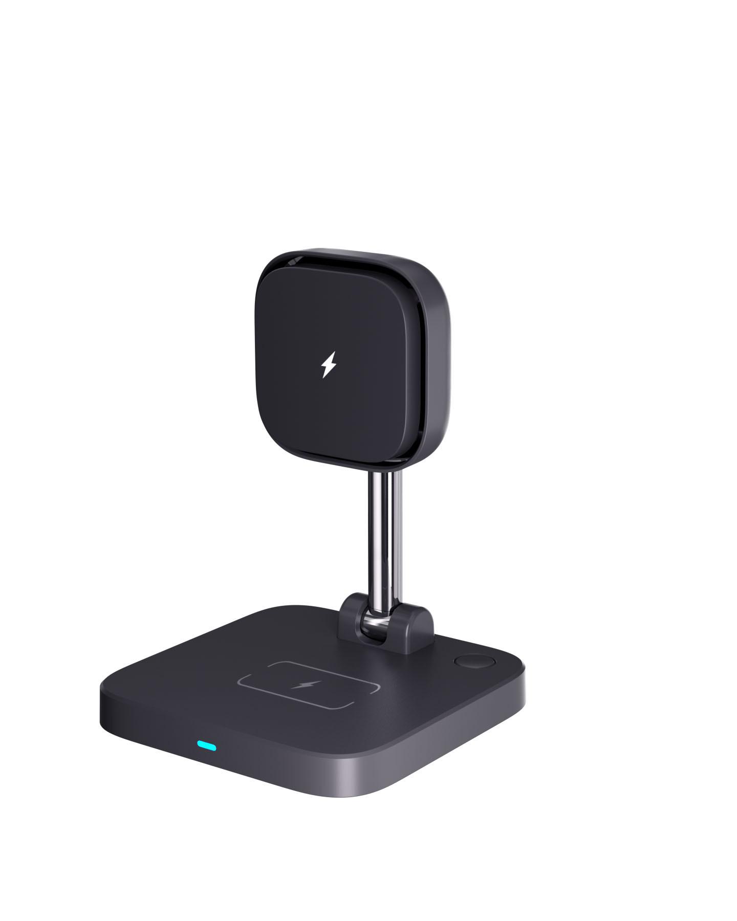 

Магнитная подставка для беспроводного зарядного устройства 3-в-1 с охлаждающим вентилятором для iPhone, наушников и часов.