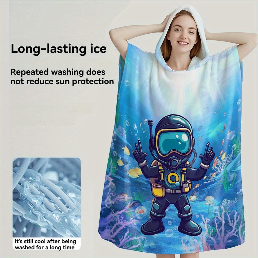 Deep Sea Diving Hooded Beach Towel Flat Print Microfiber Soft Poncho Bathrobe Quick Dry Swim Cape for Adult Kids Gift