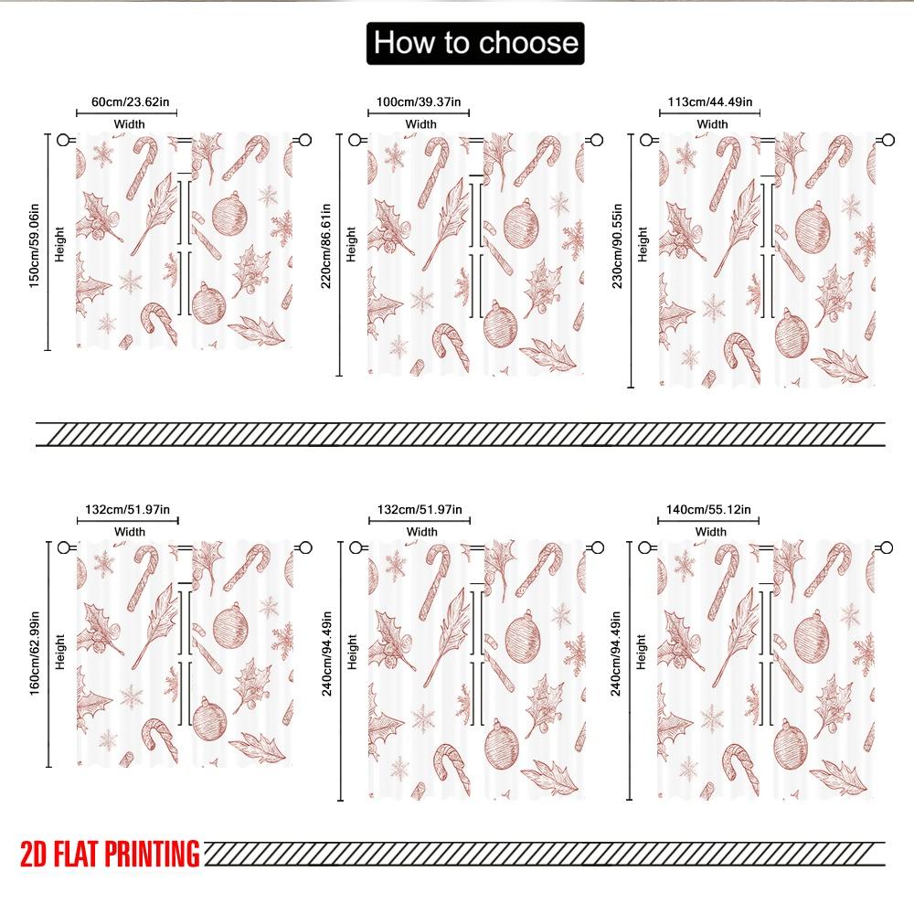 2pcs 2D flat printing Christmas Hot Party Curtains Christmas Holly Candy Cane Ornament Digital Printed Polyester Drapes Holiday
