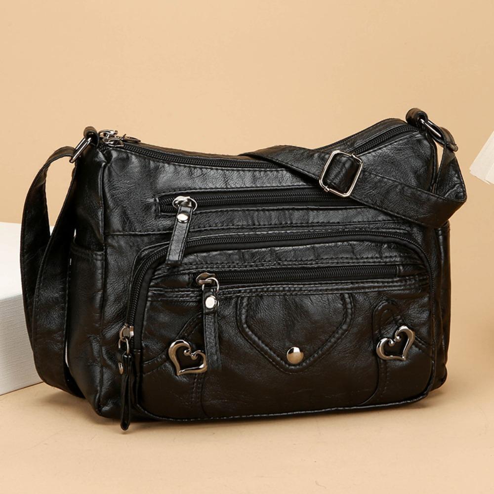 Borsa a tracolla in pelle PU Grande capacità Tracolla regolabile Borsa a tracolla per mamma Chiusura a zip Multi-scomparto Portafoglio da donna