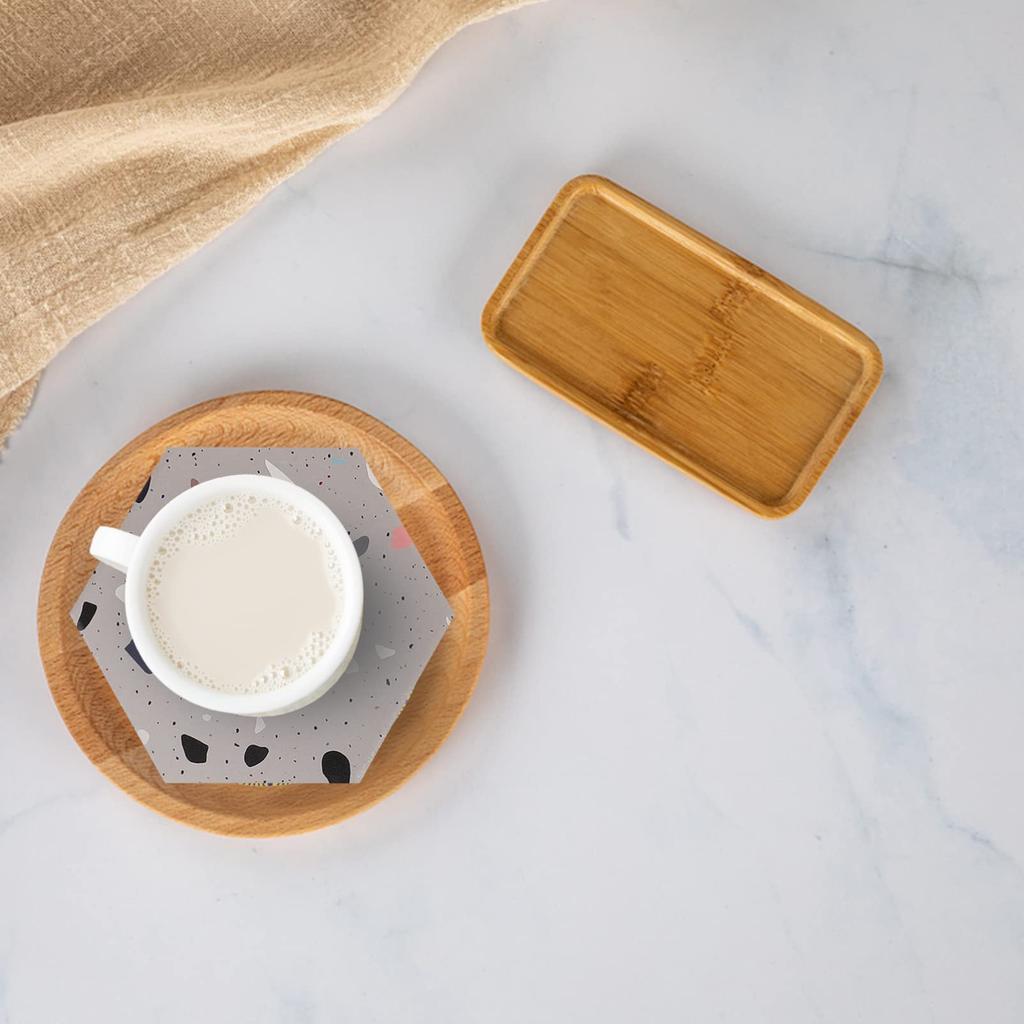 WINOMO Cork Coasters, Stylish Ceramic, Nordic Marble, Hexagonal, 6-Piece Set with Rack, Insulated, Absorbent, Quick-Drying, Non-Slip, Random Pattern