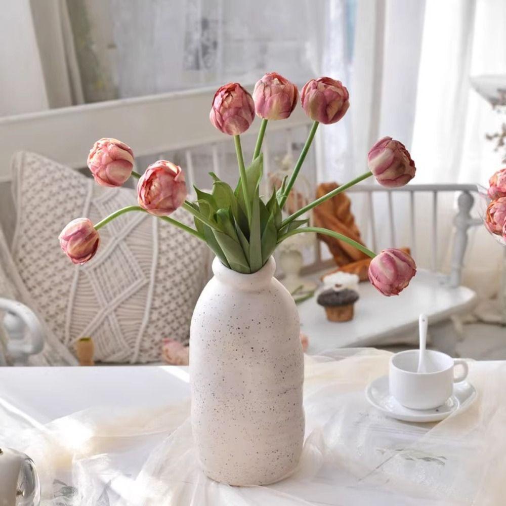 9pcs Real Touch Silk Tulip Flower Burnt Edge Fake Flowers Artificial Tulip Bouquet  Birthday Decor