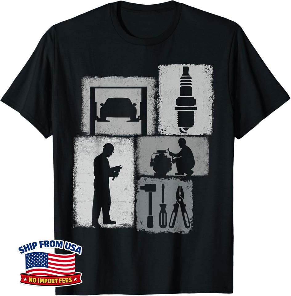 Mechanic Vintage Collage Auto Technician Funny Gift Unisex T-Shirt