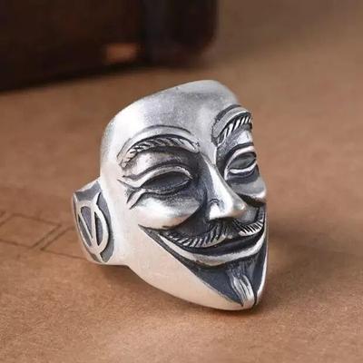 Main fantôme S925 argent pur argent thaïlandais dominateur bague pour hommes en argent complet mode givré v-word vengeance équipe masque bague d'ouverture