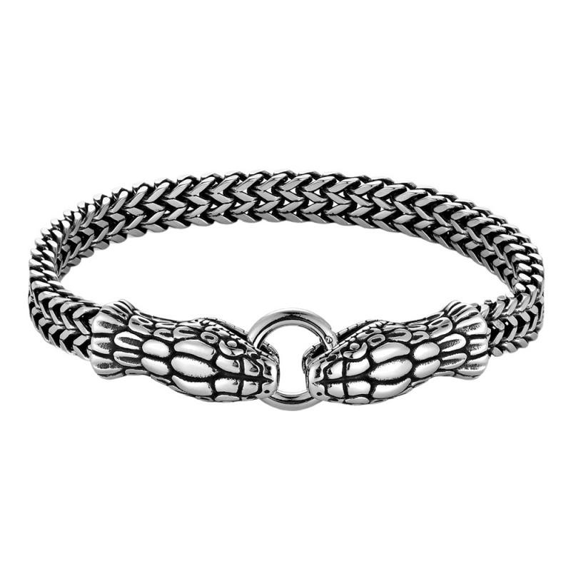 Mens Stainless Steel Double-Headed Snake Bracelet Punk Rock Retro Style Polished Titanium Bangle Fashion Statement