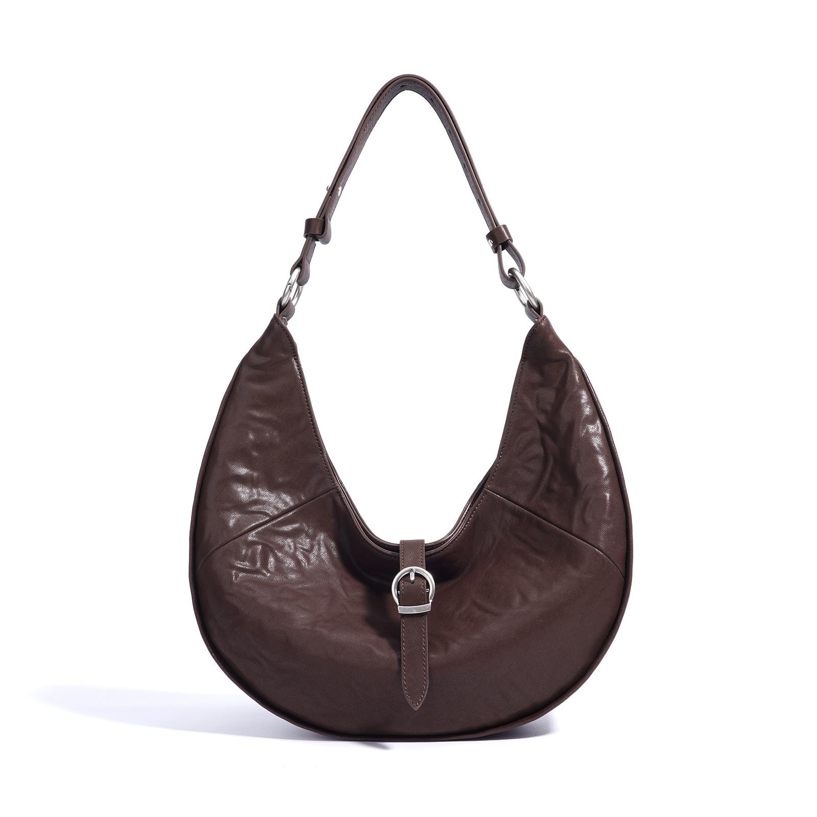 

Новая повседневная мягкая кожаная сумка-пельмень простая на плечо женская сумка модная сумка-мессенджер темно-коричневого